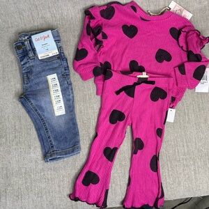 NWT Girls 12M Bundle Pink Heart Set + Cat & Jack Skinny Jeans